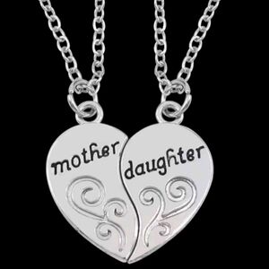 Silver Mother Daughter Heart Necklace Set